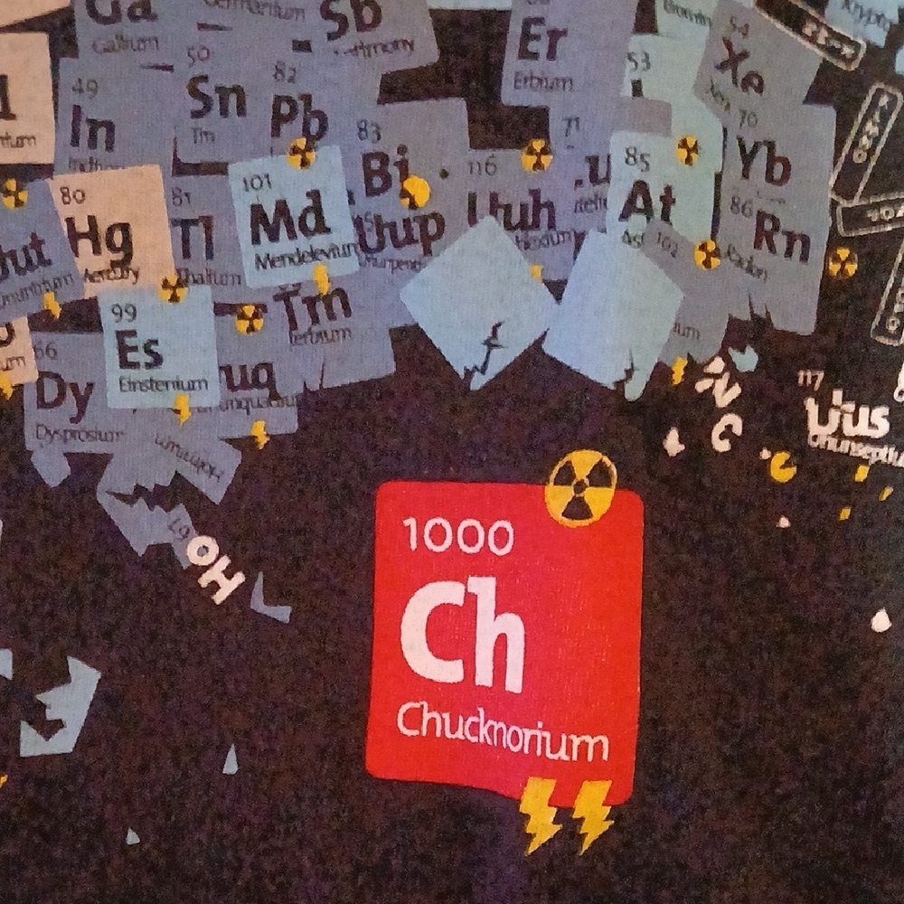 Gildan Black and Blue Periodic Table T-Shirt Chuck Norris Addition.
